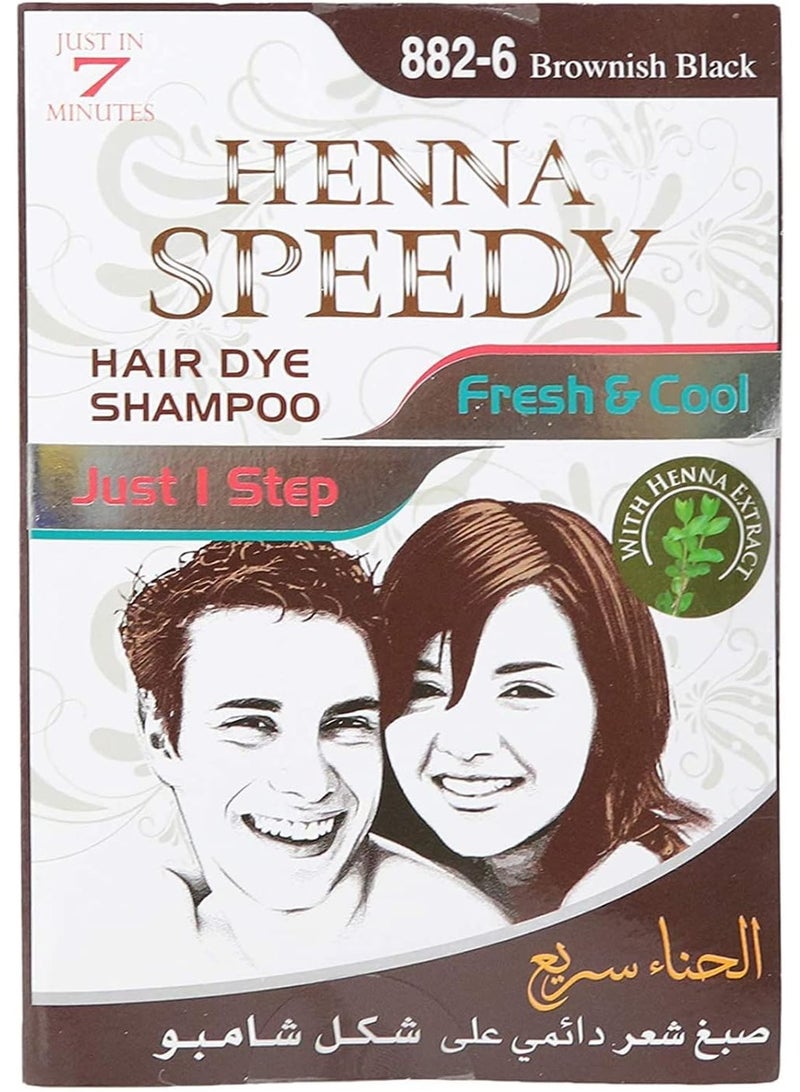 Henna Speedy Fresh & Cool Hair Dye Shampoo Brownish Black 882-6-30ml - Image 1